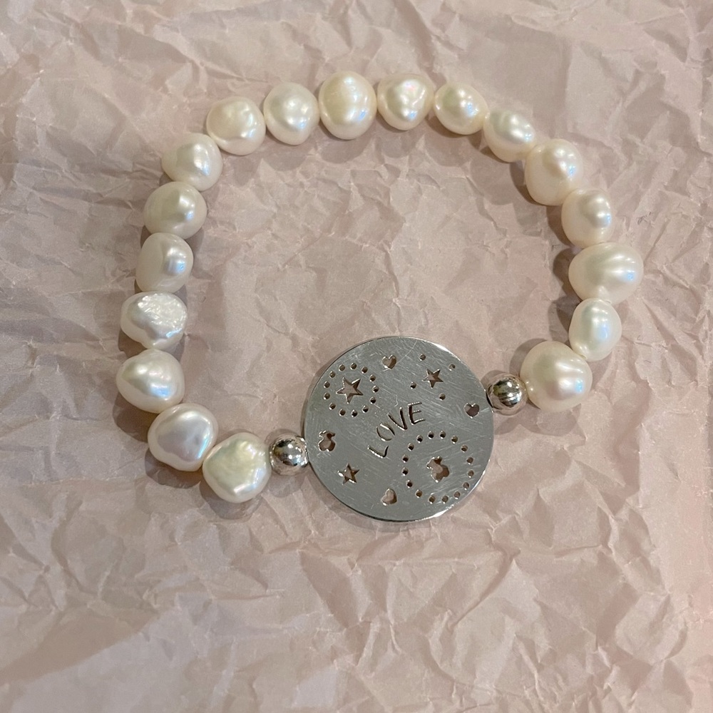 Tous Pearl Elastic Bracelet Sweet Dolls Bear Star Silver Love Medallion